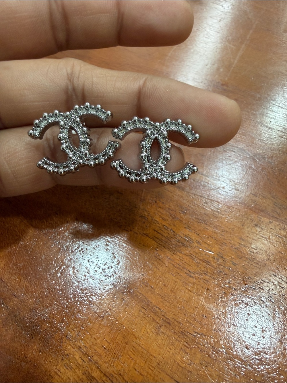 Silver Crystal CC Brooch Set